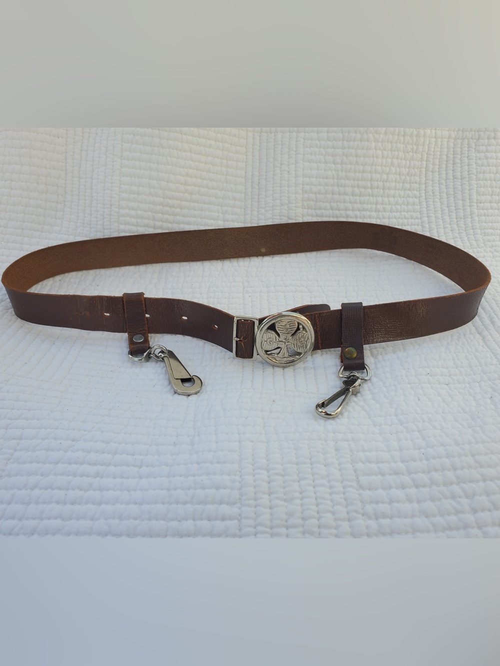 Vintage Girl Guides Brown Leather Belt with Utility Clips